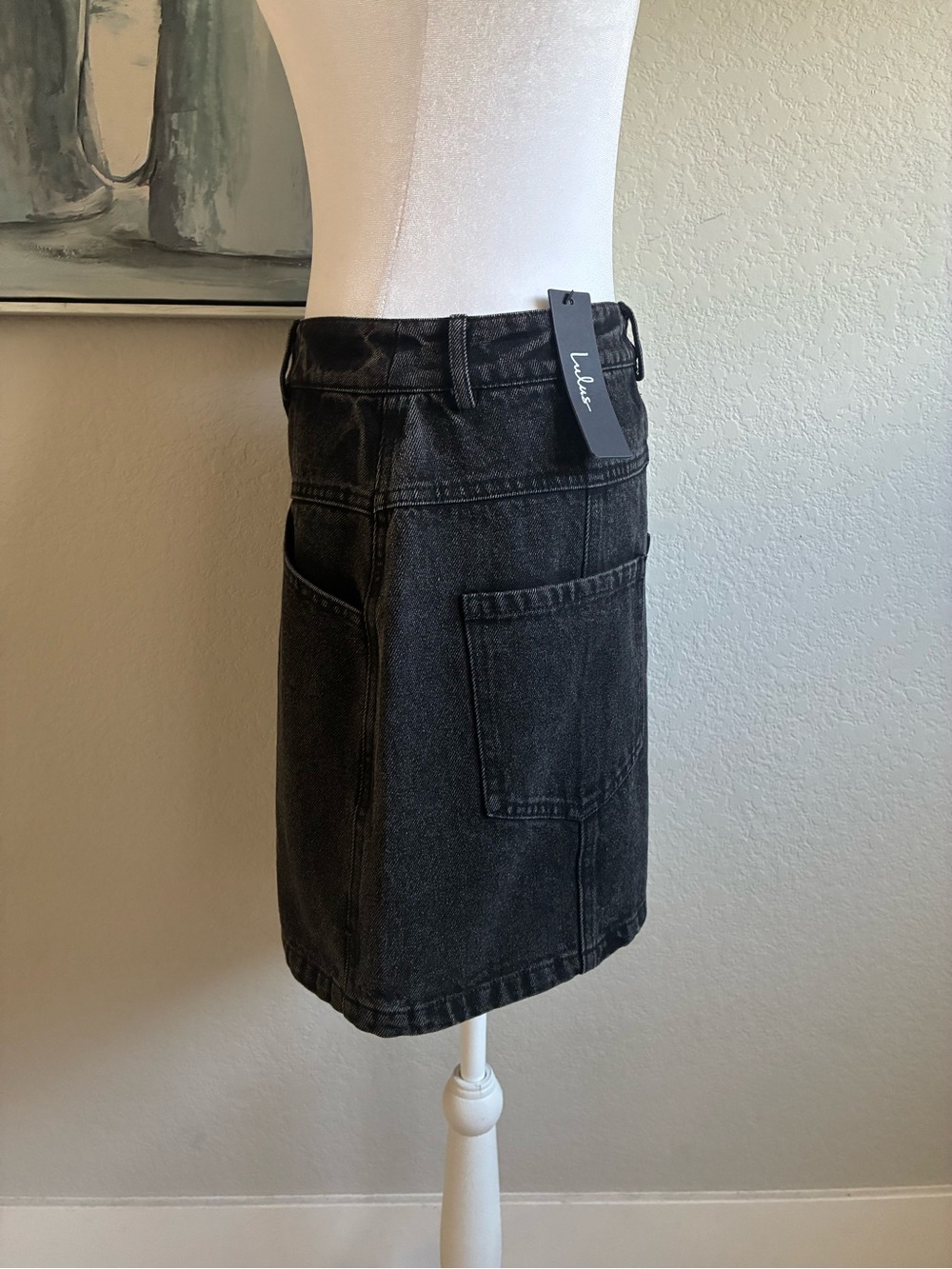 Lulu's Real Babe Faded Washed Black Button-Front High-Waist Mini Skirt Size M - Picture 5 of 8